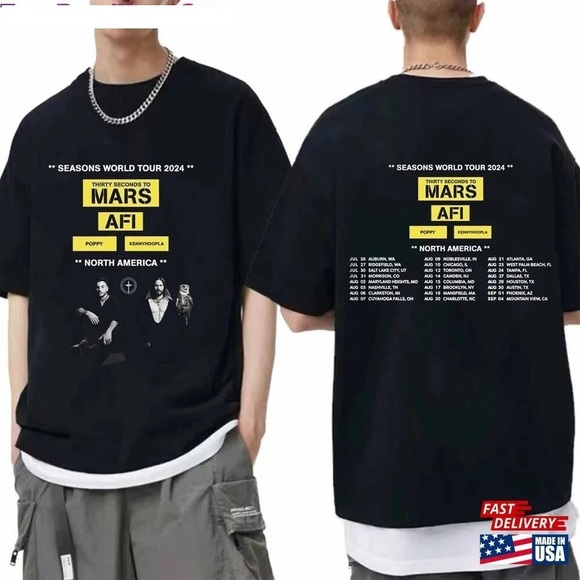 Thirty Seconds To Mars 2024 Tour North America T-shirt Gift For Fan 2 Sided - Picture 1 of 4